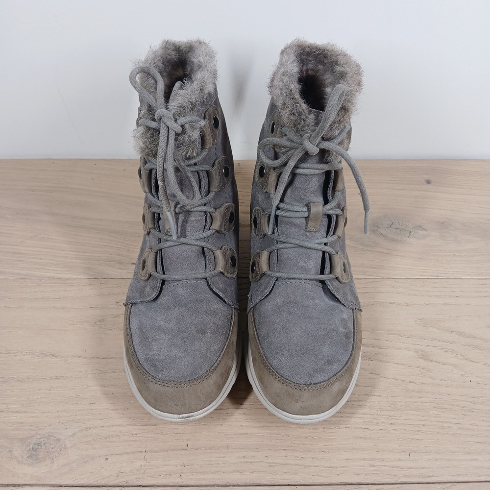 Sorel Boots Women 7.5 Gray Suede Lace Up Fur Lined Winter Cozy Outdoor - Picture 6 of 10